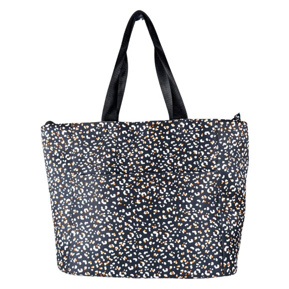 Shade & Shore XL Black Leopard Cheetah Print Neoprene Zip Beach Pool Tote Bag - Picture 1 of 8
